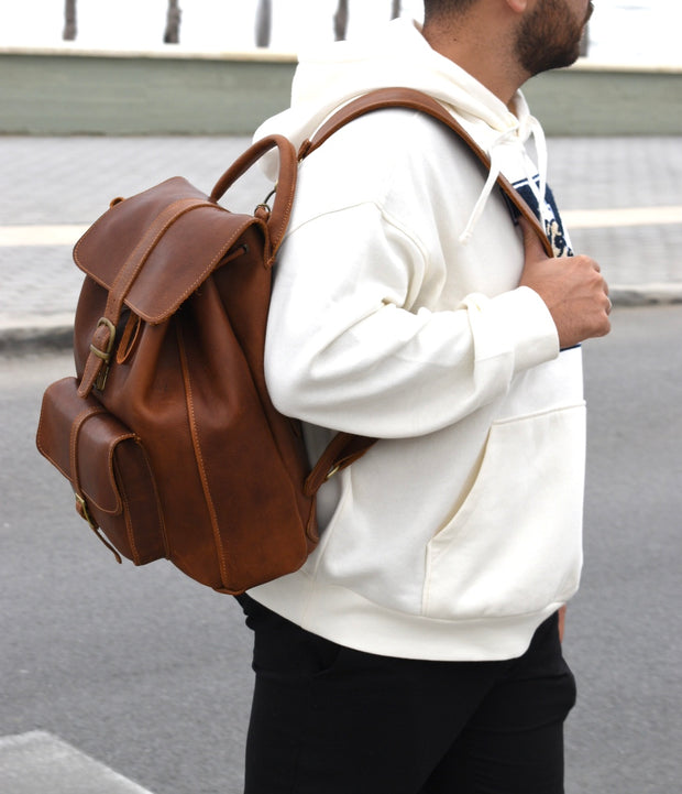 "Ippokratis" - Unisex bigsize backpack (rucksack) handcrafted from natural light brown leather WT/59T