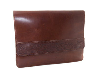 "Ersi" - A4 office bag handcrafted from natural brown leather with flower design wt/84
