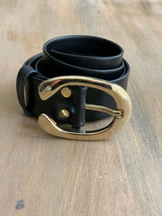 Women's 4cm wide belt handcrafted from soft black leather ideal for dresses WB101294/40G