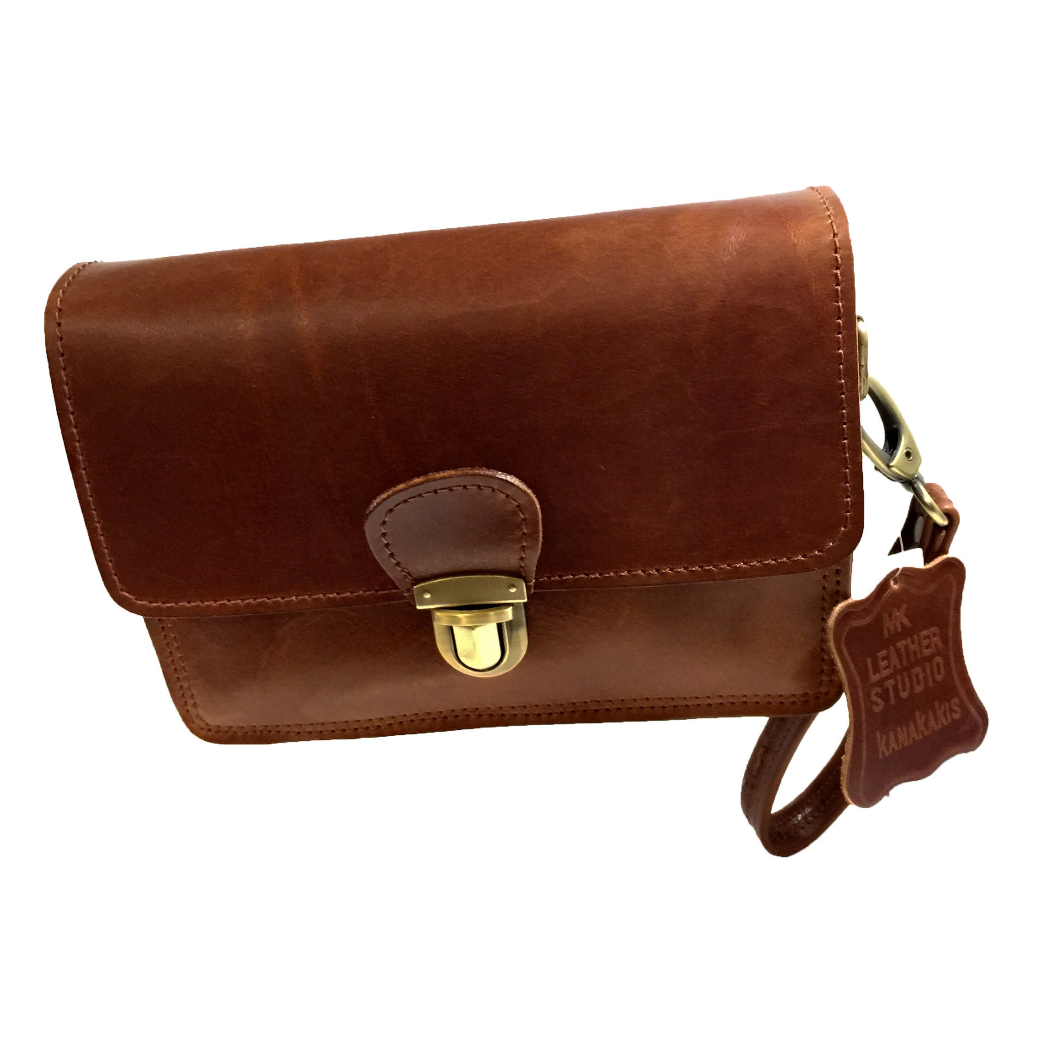 "Sokratis" - small crossbody bag handcrafted from natural light brown leather with lock WT/55KWT/55LK