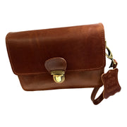 "Sokratis" - small crossbody bag handcrafted from natural light brown leather with lock WT/55KWT/55LK