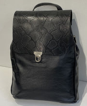 Elpiniki - soft black leather backpack with bordo snake design WT/TYM