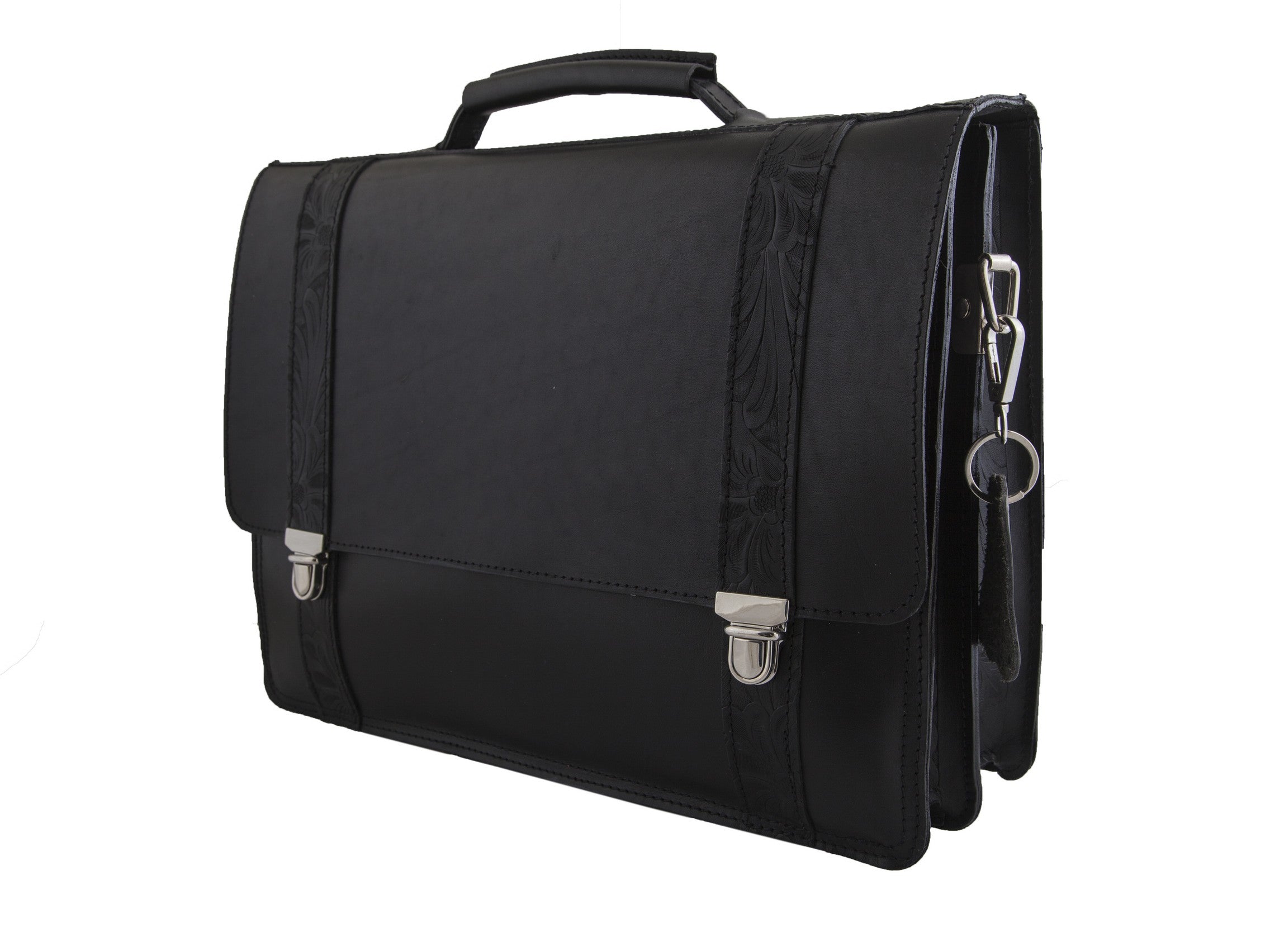 "Periklis" - A3 Briefcase handcrafted from  natural black leather with flower details WT/44A3