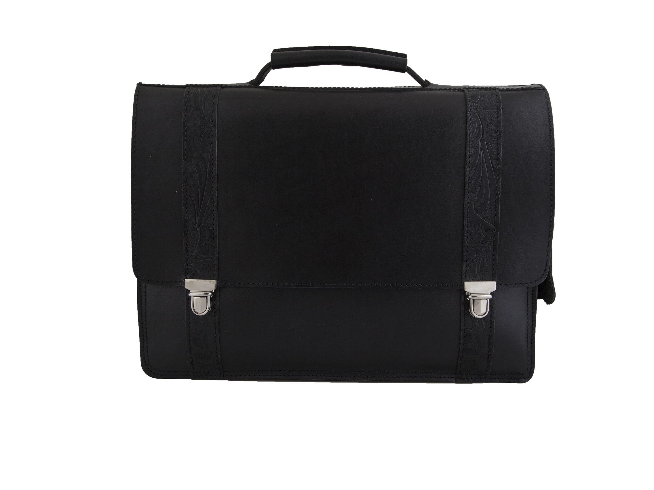 "Periklis" - A3 Briefcase handcrafted from  natural black leather with flower details WT/44A3