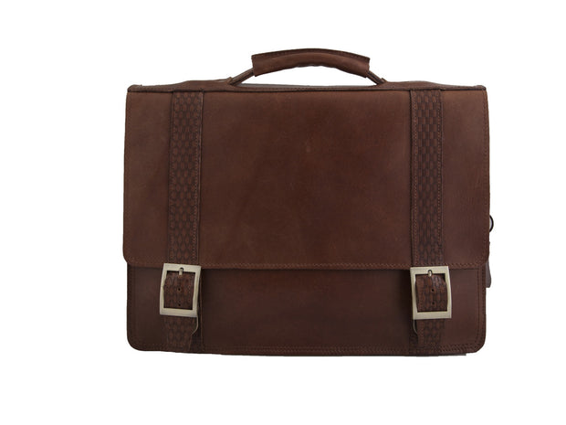 "Patroklos" A4 briefcase handcrafted from natural brown leather with relief design WT/45A4