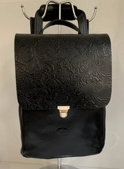 Elpiniki - soft black leather backpack with bordo croco design WT/TYM