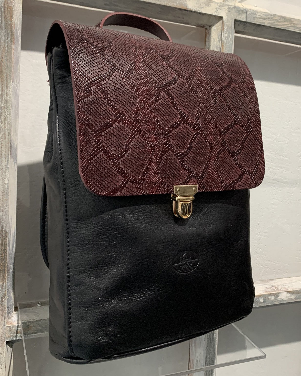 Elpiniki - soft black leather backpack with snake design WT/TYM