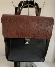 Elektra - soft black leather backpack with red flower design WT/283M