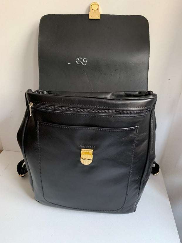 Elektra - soft black leather backpack with bordo snake design WT/283M