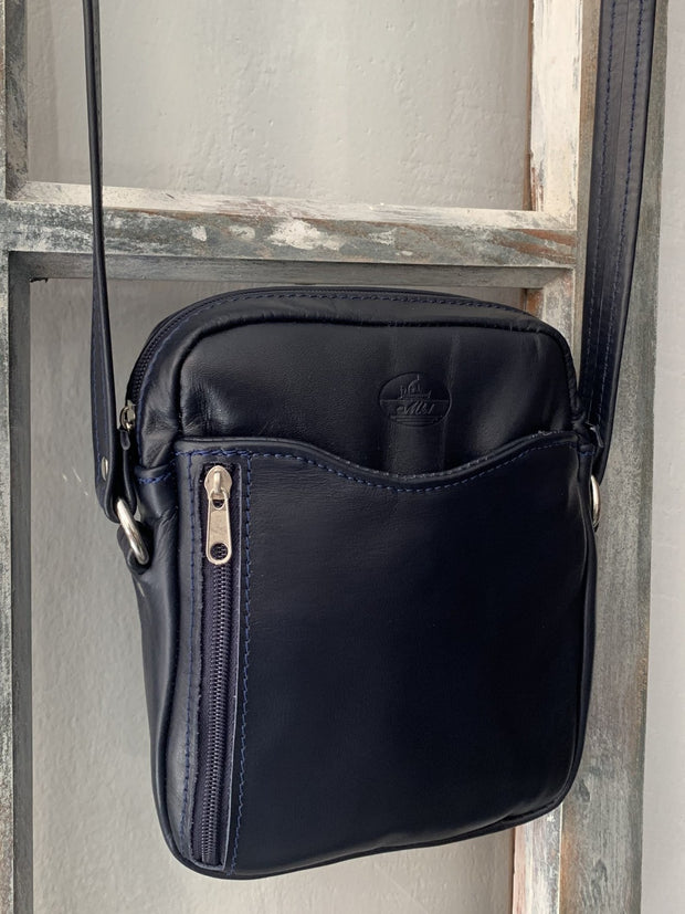 "Achilleas" - small men's crossbody bag handcrafted from soft blue leather WT/AN1MP