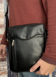 "Iason" - midsize men's crossbody bag handcrafted from soft black leather WT/AN2M