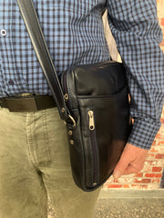 "Iason" - midsize men's crossbody bag handcrafted from soft blue leather WT/AN2MP