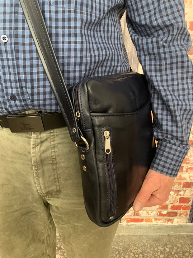 "Iason" - midsize men's crossbody bag handcrafted from soft blue leather WT/AN2MP