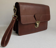 "Sokratis" - small crossbody bag handcrafted from natural light brown leather with lock WT/55KWT/55LK