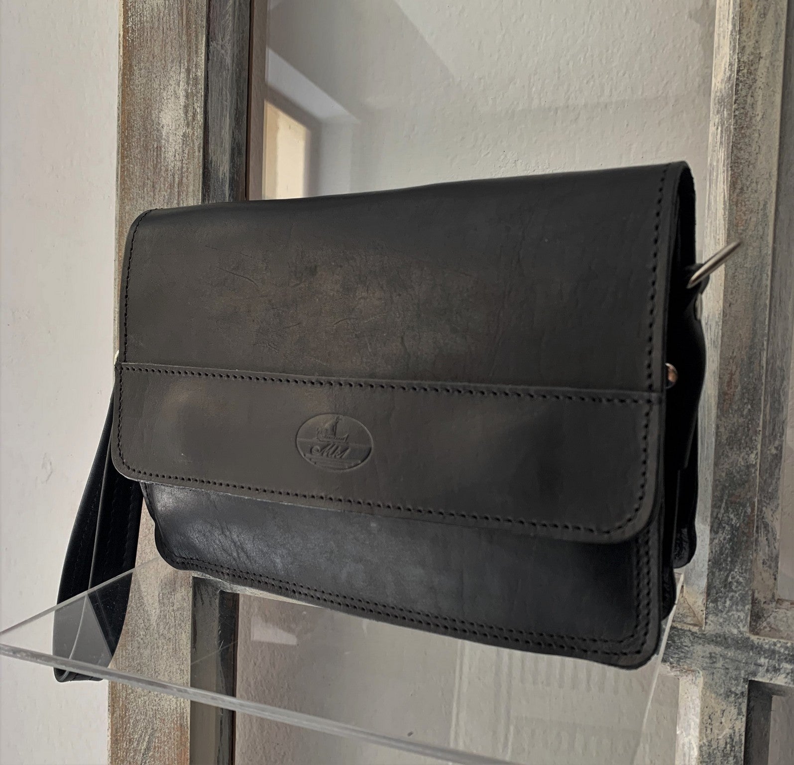 "Sokratis" - small crossbody bag handcrafted from natural black leather WT/55M