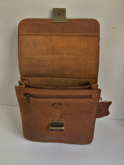 "Ikaros" - midsize crossbody bag handcrafted from natural brown leather with square lock WT/52EGK