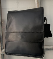 "Aris" - bigsize men's crossbody bag handcrafted from soft black leather  WT/72