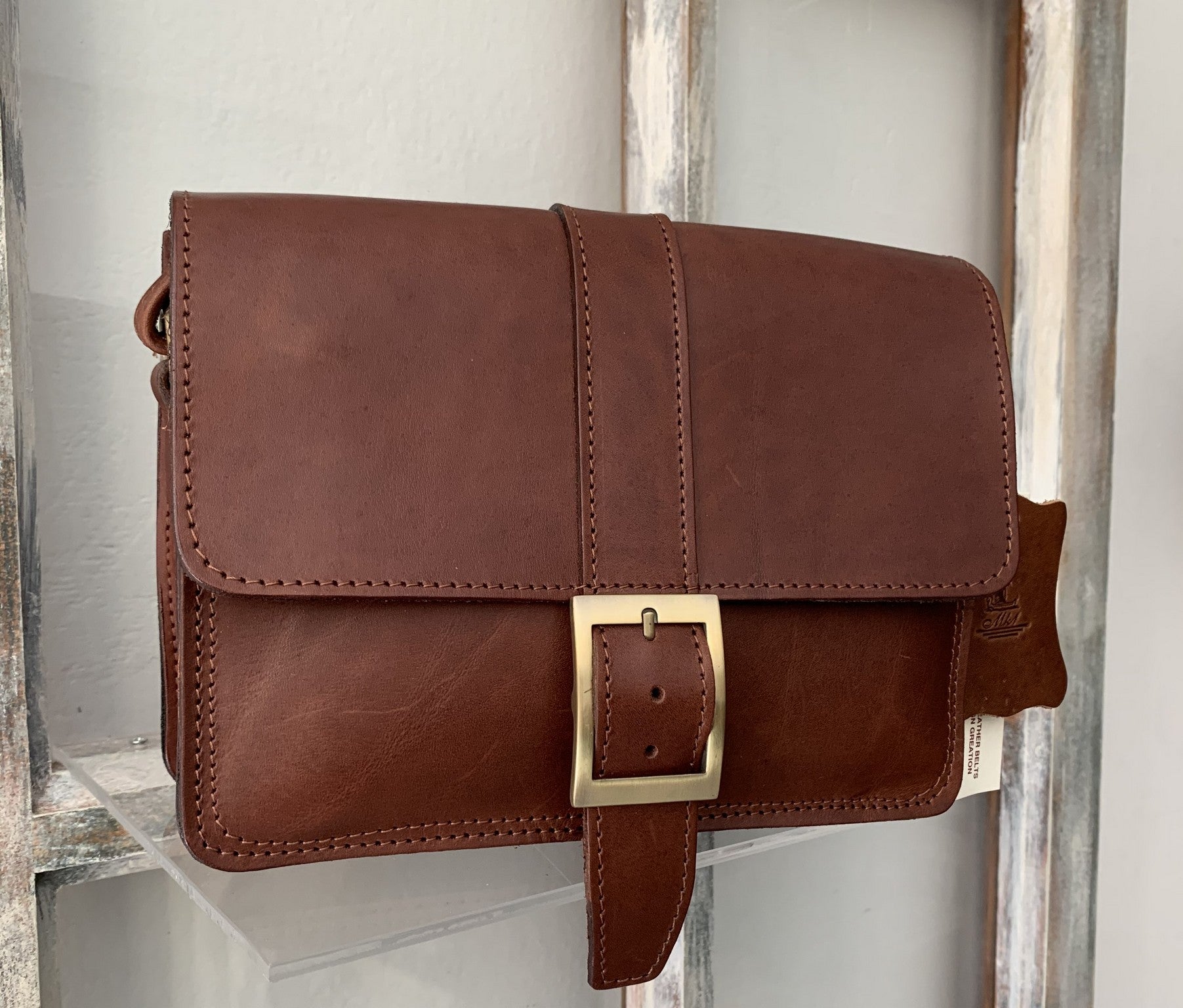 Kalypso" - small crossbody bag handcrafted from natural brown leather WT/325F2F