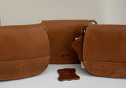 "Fedra" - small crossbody bag handcrafted from natural light brown leather with flower details WT/60T