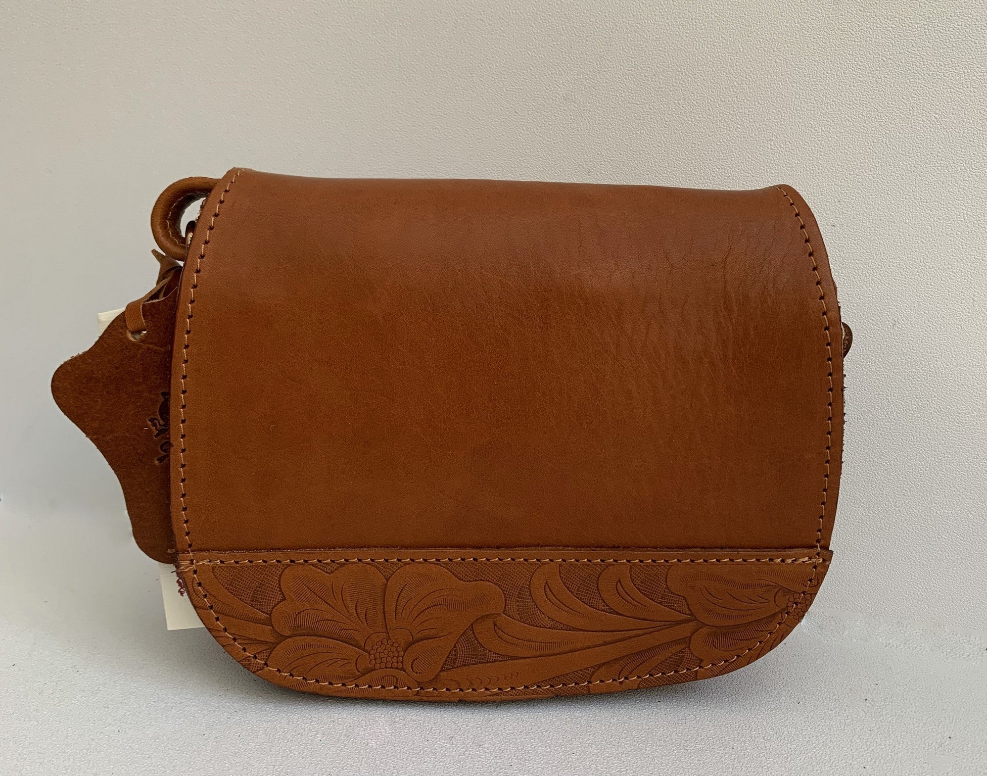 "Fedra" - small crossbody bag handcrafted from natural light brown leather with flower details WT/60T