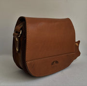 "Fedra" - small crossbody bag handcrafted from natural light brown leather with snake details WT/60T
