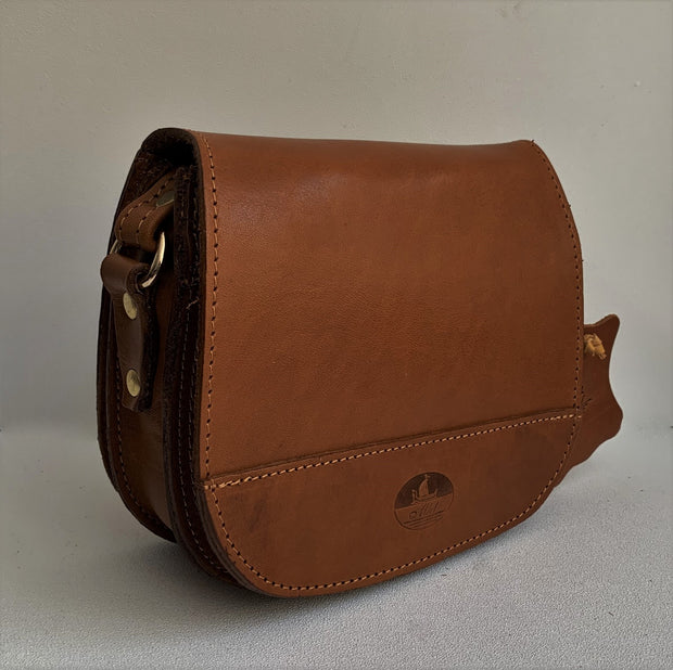 "Fedra" - small crossbody bag handcrafted from natural light brown leather with snake details WT/60T