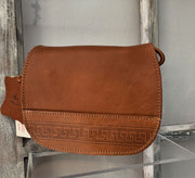 "Fedra" - small crossbody bag handcrafted from natural light brown leather with flower details WT/60T
