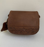 "Fedra" - small crossbody bag handcrafted from natural brown leather with flower details WT/60K