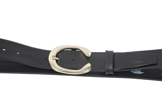 Women's 4cm wide belt handcrafted from soft black leather ideal for dresses WB101294/40G