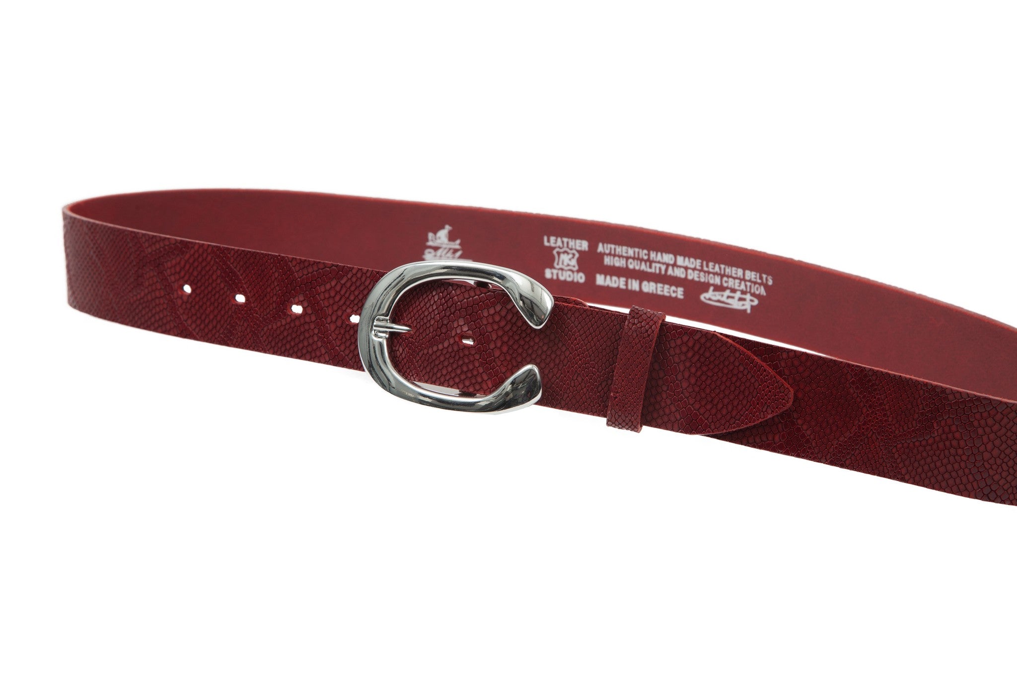 Women's 4cm wide belt handcrafted from red natural leather with snake design WB101294/40GFD