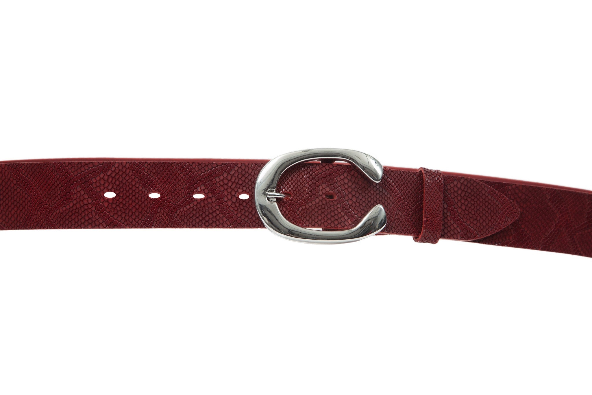 Women's 4cm wide belt handcrafted from red natural leather with snake design WB101294/40GFD