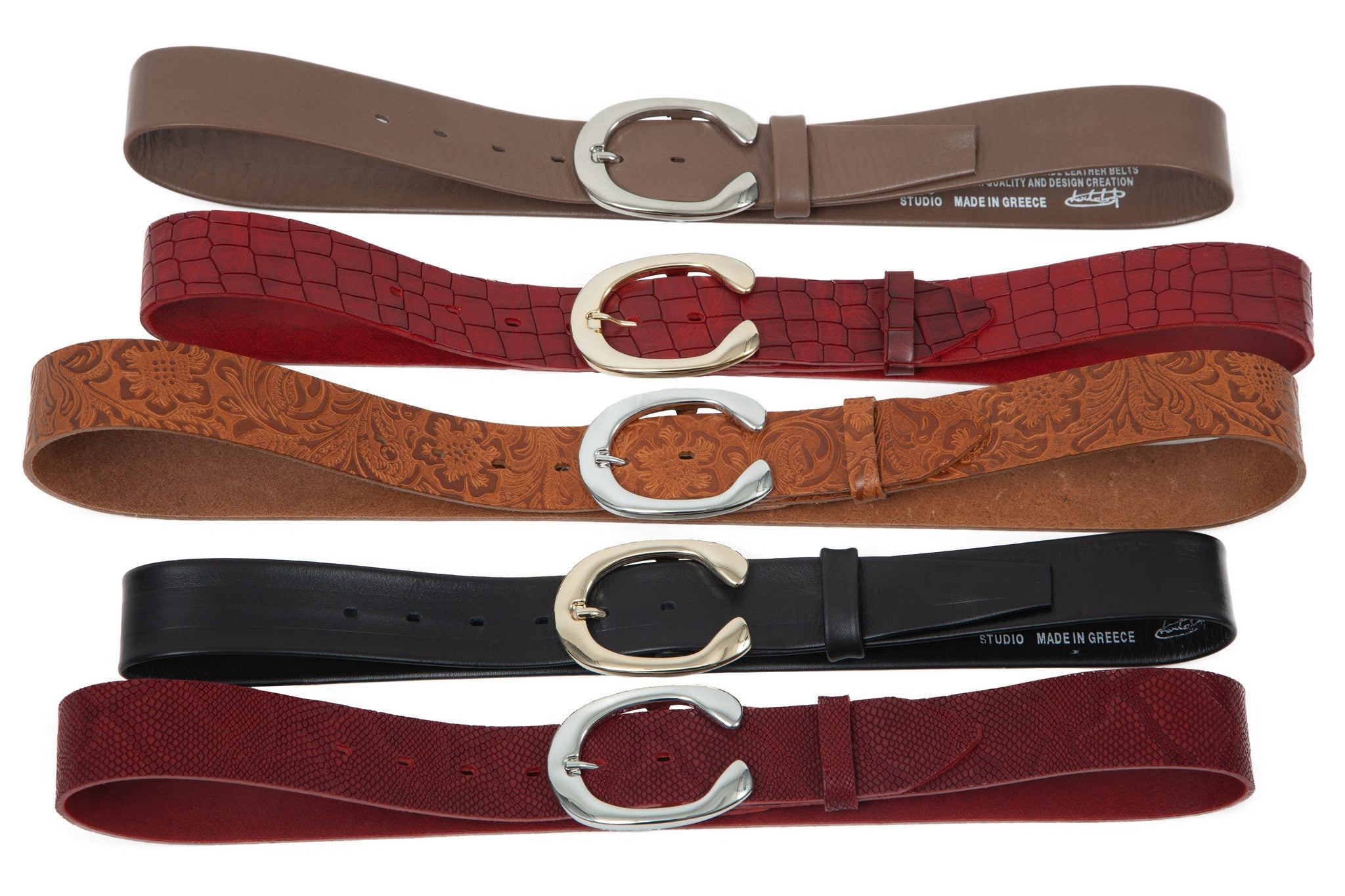 Women's 4cm wide belt handcrafted from red natural leather with snake design WB101294/40GFD