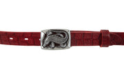 Women's thin belt handcrafted from red natural leather with croco design WB10976/25KR