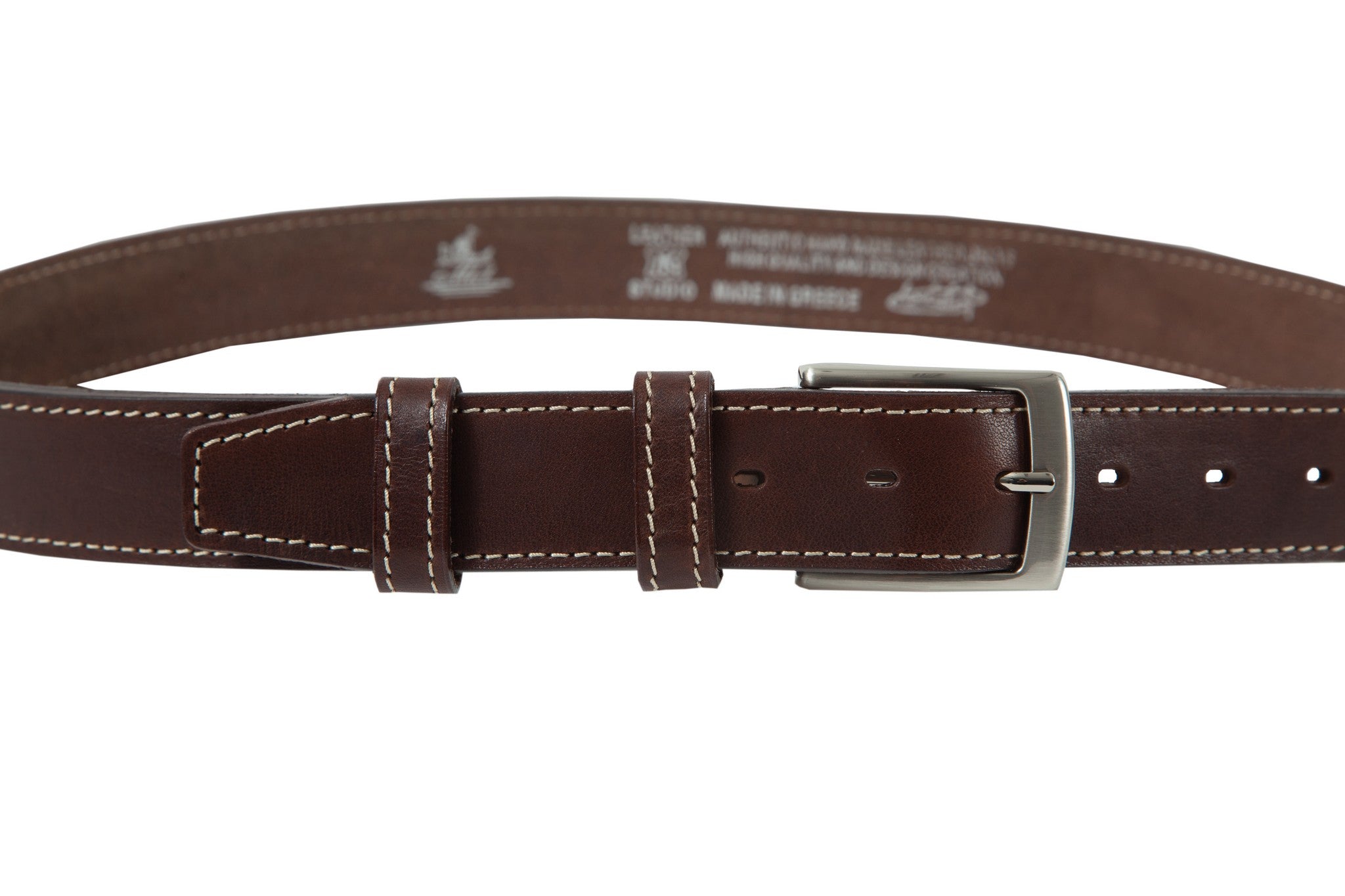 Belt for jeans in natural brown leather with white stitching design WB1200/35M