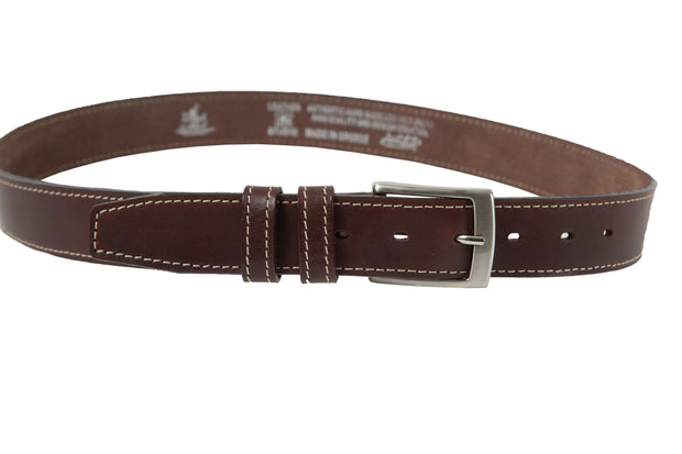 Belt for jeans in natural brown leather with white stitching design WB1200/35M