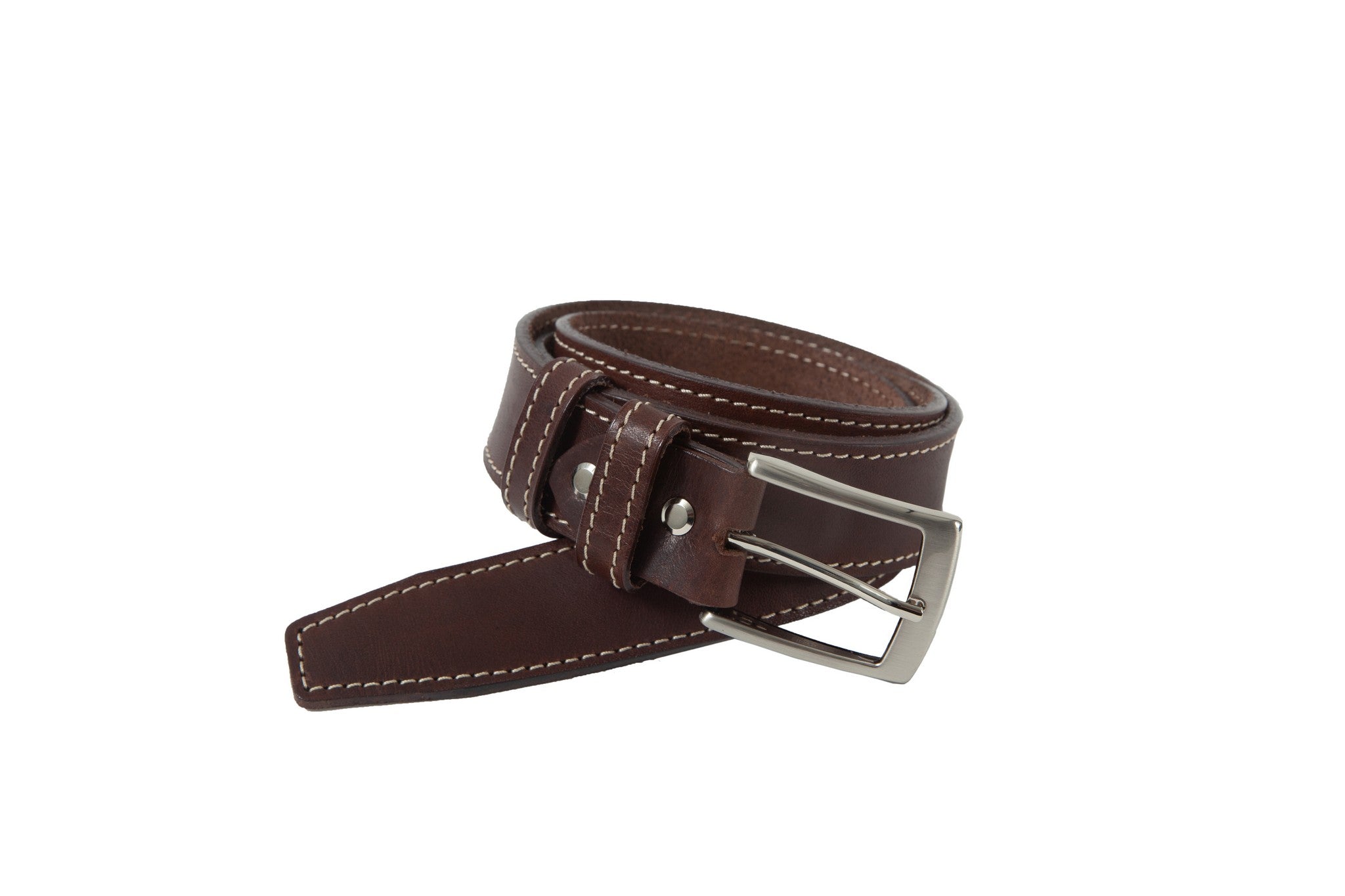 Belt for jeans in natural brown leather with white stitching design WB1200/35M