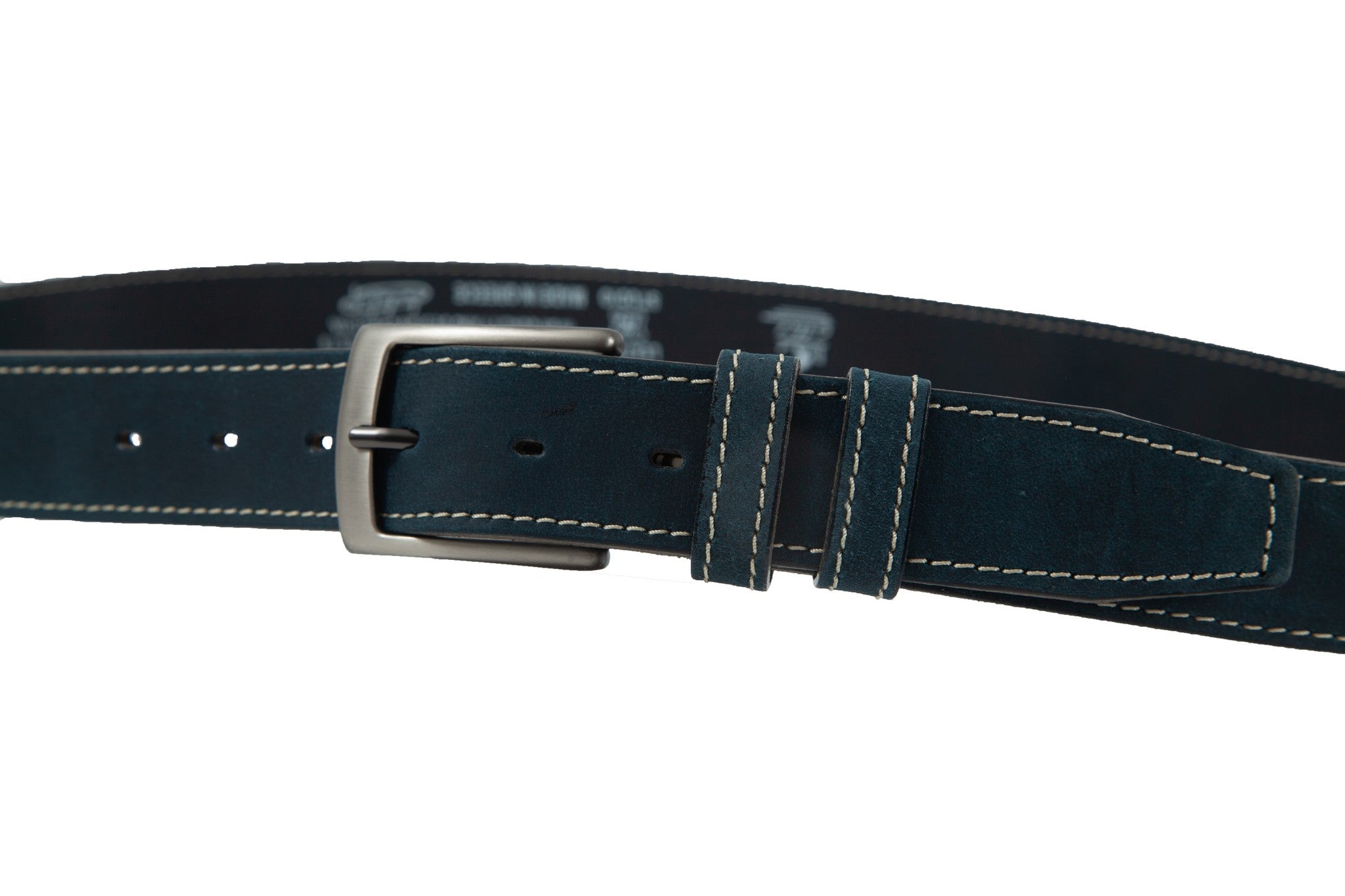 Belt for jeans in natural blue leather with white stitching design WB1200/35M