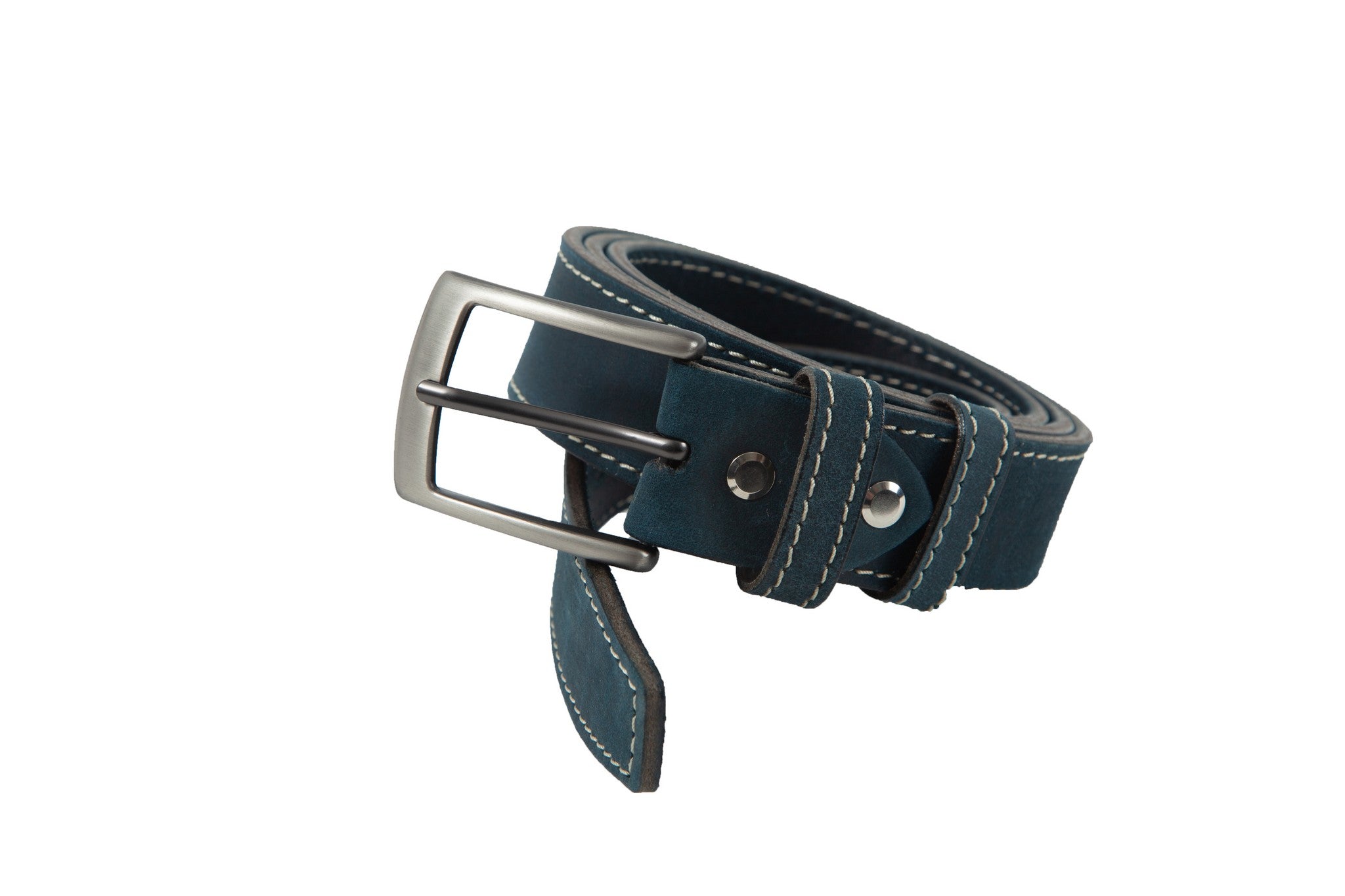 Belt for jeans in natural blue leather with white stitching design WB1200/35M