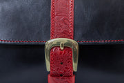 Kalypso" - small crossbody bag handcrafted from natural black leather with red flower details WT/325F2FMKK