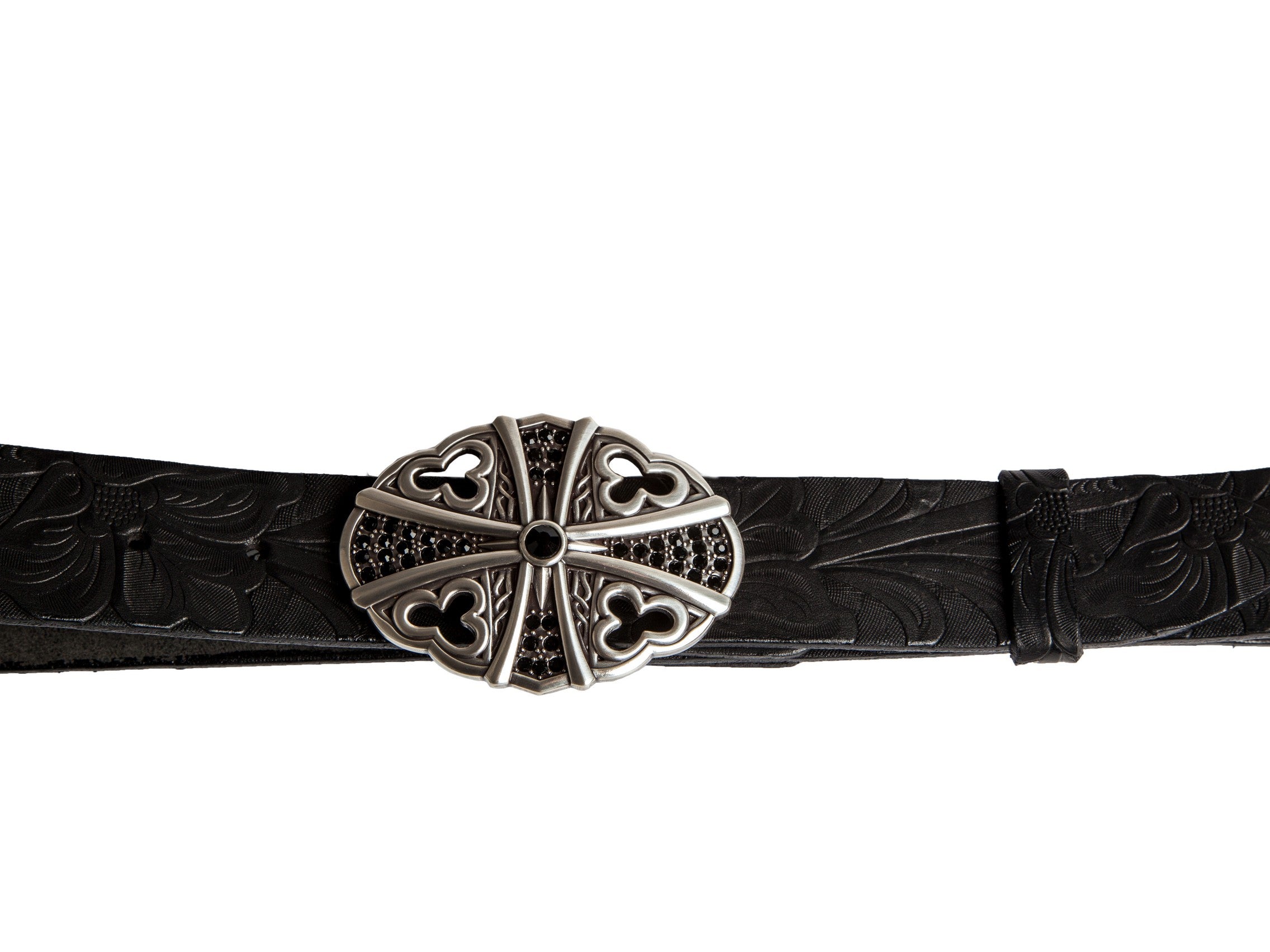 Belt for jeans handcreafted from natural leather with flower design WS242/40