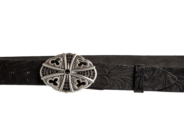 Belt for jeans handcreafted from natural leather with flower design WS242/40