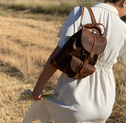 "Themis" - Small backpack (rucksack) handcrafted from natural light brown leather WT/64T