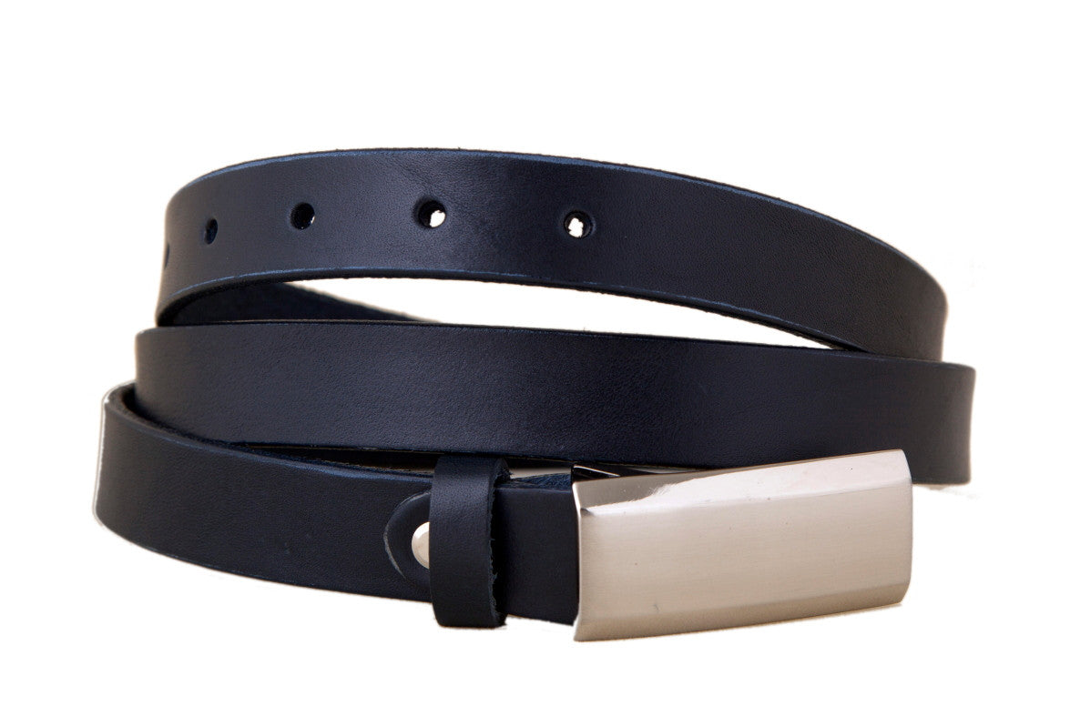 TB000093 Thin black leather belt