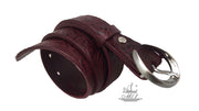 Women's thin belt handcrafted from redbrown natural leather with floral design 101589/25Nrb-ll
