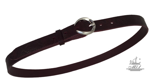 Women's thin belt handcrafted from red brown natural leather with snake design 101589/25Nrb-fd