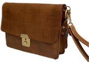 "Sokratis" - small crossbody bag handcrafted from natural light brown leather with square lock WT/55T