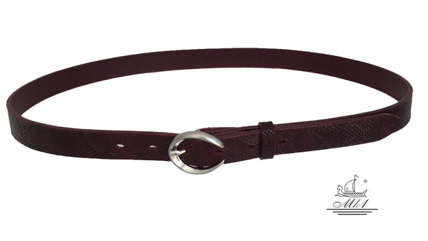 Women's thin belt handcrafted from red brown natural leather with snake design 101589/25Nrb-fd
