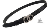 Women's thin belt handcrafted from black natural leather with floral design 101343/25 m-ll