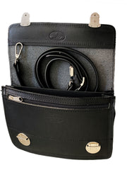 "Sokratis" - small crossbody bag handcrafted from natural black leather with duble lock WT/55M2B