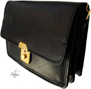 "Sokratis" - small crossbody bag handcrafted from natural light brown leather with square lock WT/55T